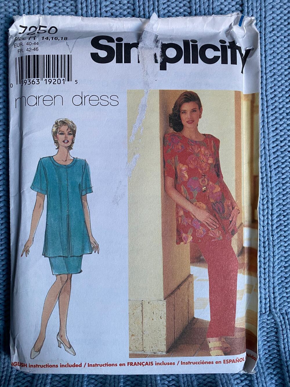 Simplicity 7250 Sewing pattern long top pencil skirt pants size 14 16 18